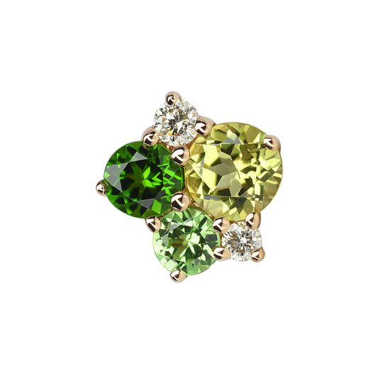 Mono boucle d'oreille pointilliste peridot diopside or rose 18 carats