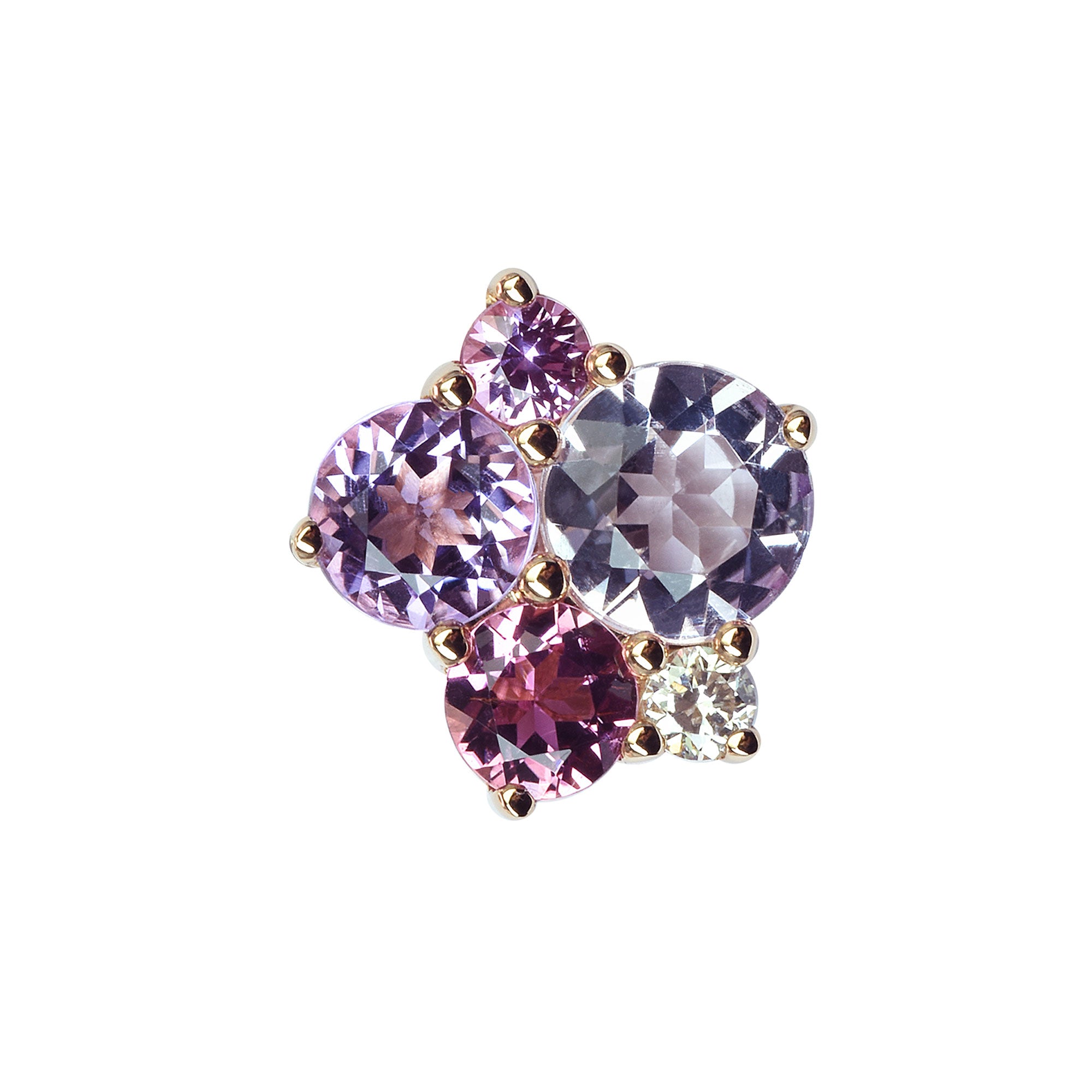 Mono boucle d'oreille pointilliste rose de France améthyste or rose 18 carats