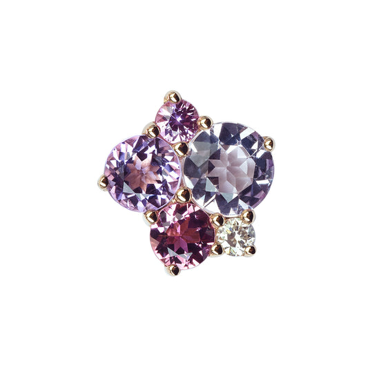 Mono boucle d'oreille pointilliste rose de France améthyste or rose 18 carats