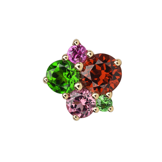 Mono boucle d'oreille pointilliste grenat diopside or rose 18 carats