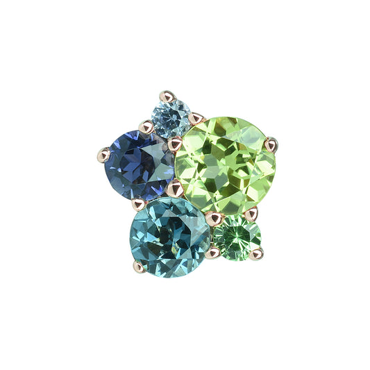 Mono boucle d'oreille pointilliste peridot topaze london blue or rose 18 carats