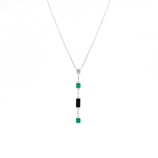 Collier Louisette argent, onyx noir et vert