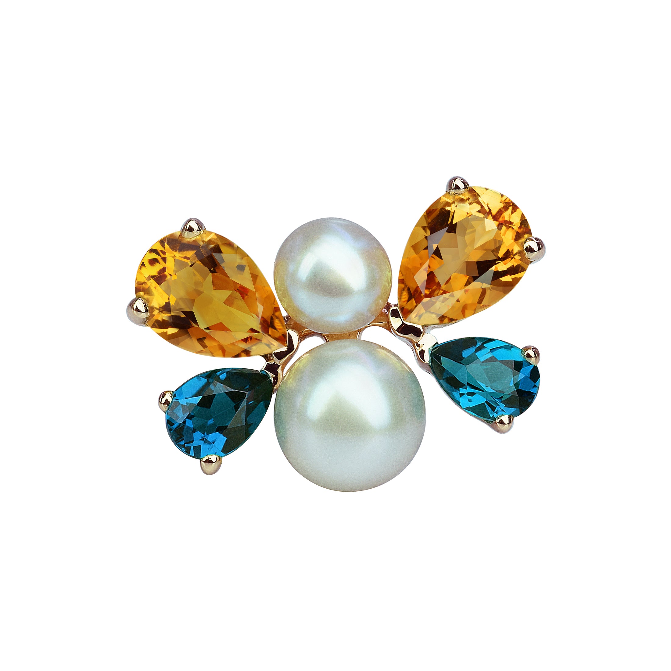 Single imperial bee earring rose gold citrine topaz london blue white pearl