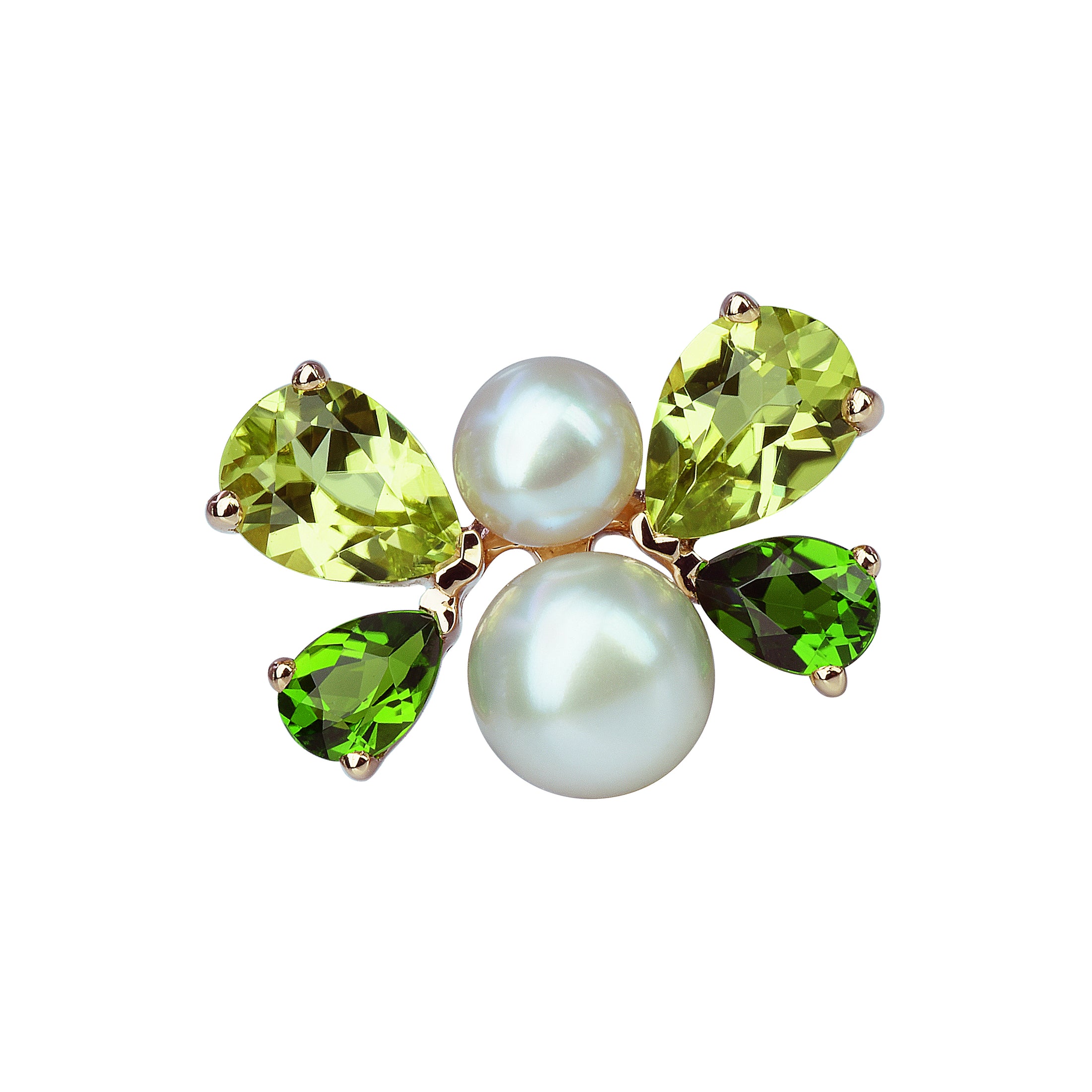Single imperial bee earring rose gold peridot diopside white pearl