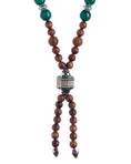 Charger l'image dans la visionneuse de la galerie, Sautoir Mala argent, malachite, émail, tourmalines roses et bois