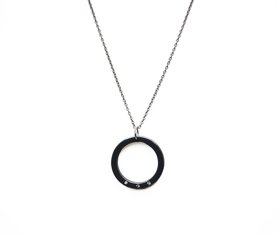 H necklace 3 white diamonds and black anodized aluminum