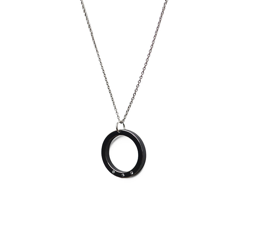 H necklace 3 white diamonds and black anodized aluminum