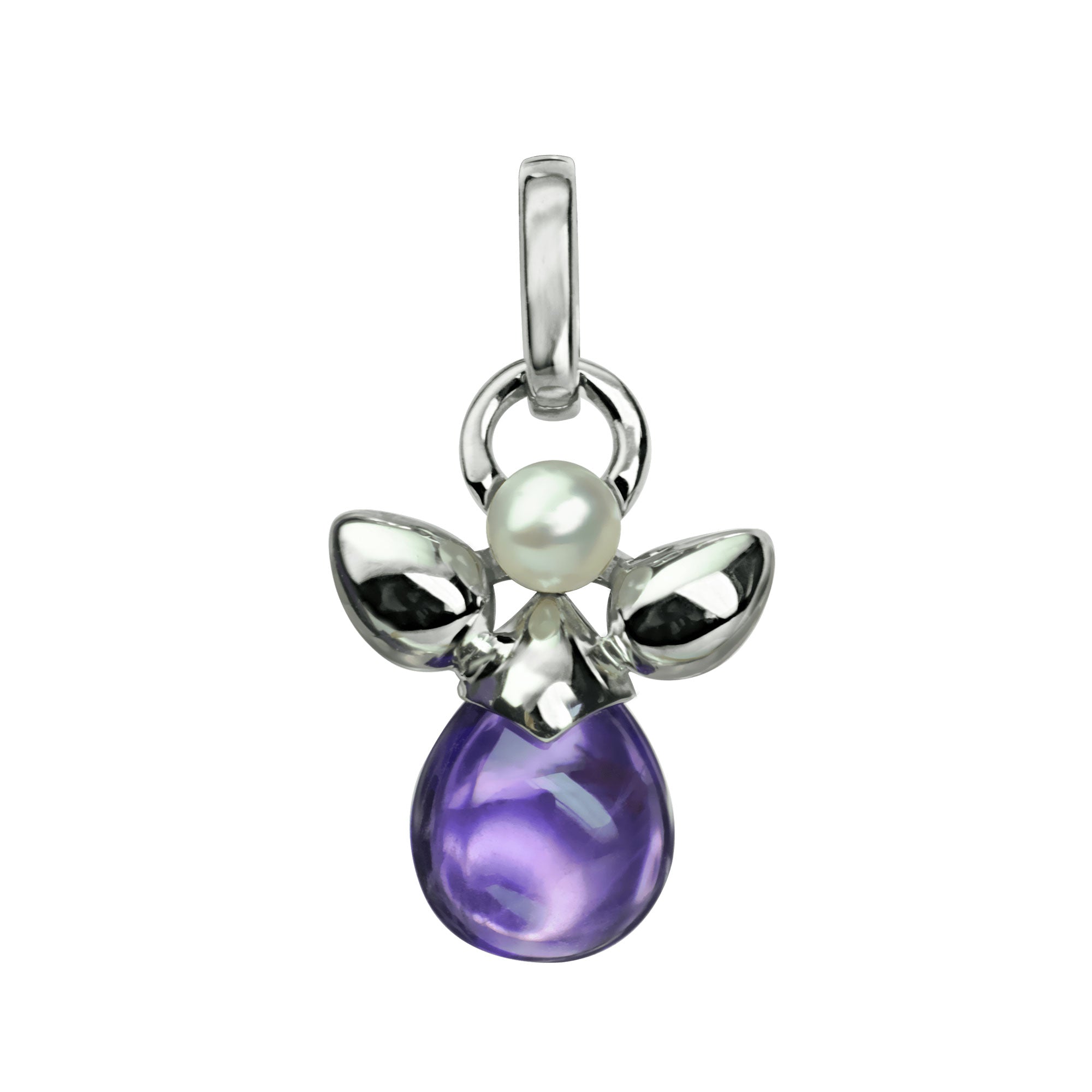 Pendentif Ange Ariel Or blanc Améthyste Perle blanche