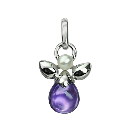 Pendentif Ange Ariel Or blanc Améthyste Perle blanche