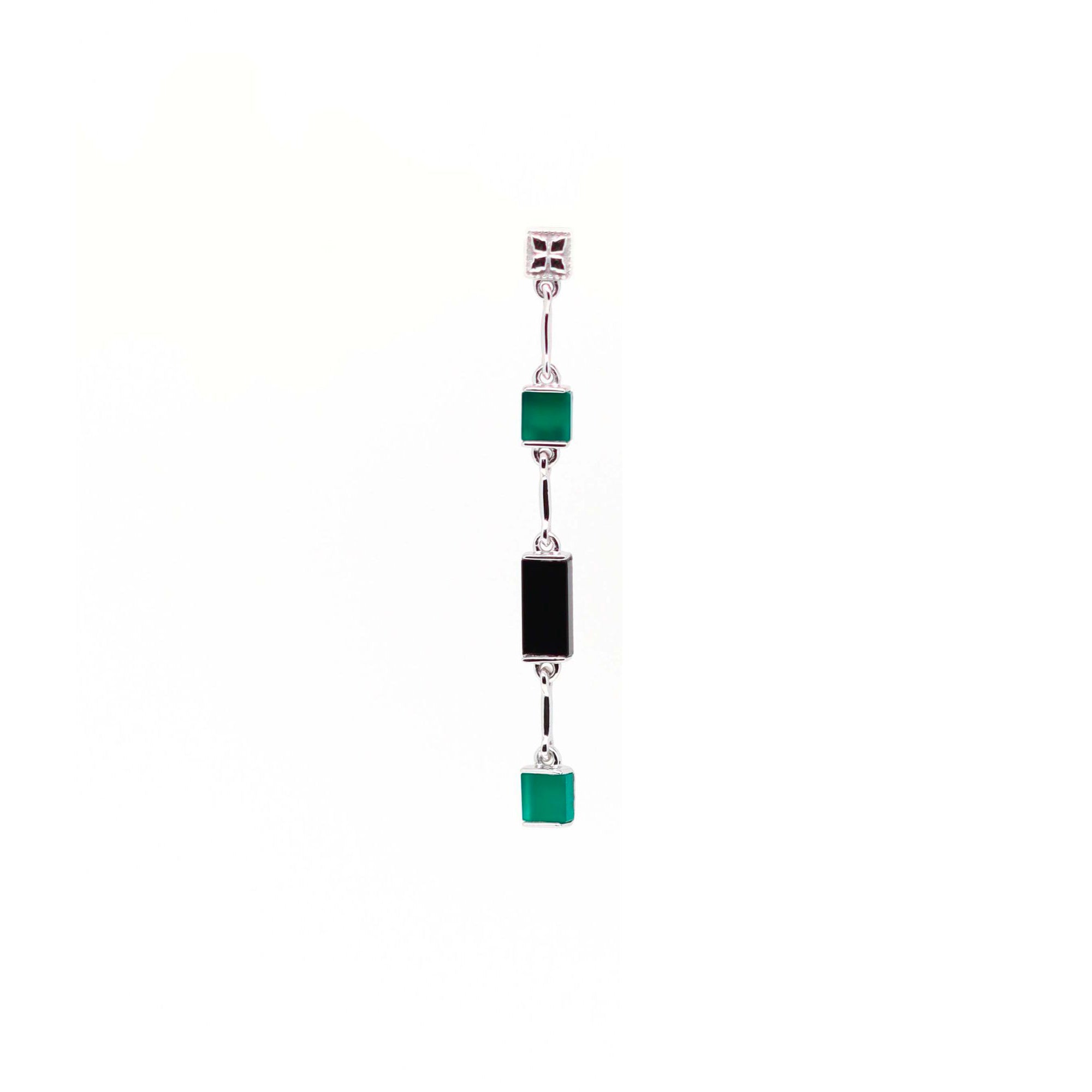 Mono boucle d'oreille droite Louisette argent, onyx noir et vert