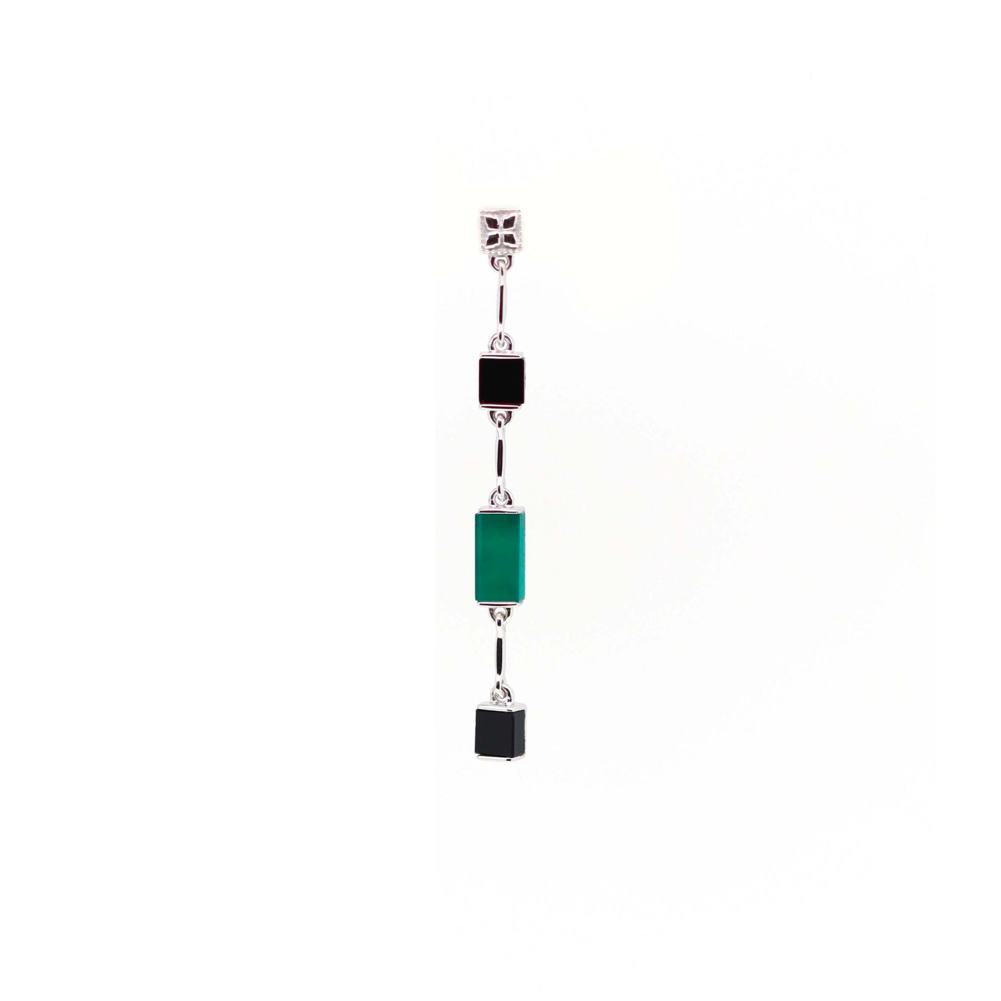 Mono boucle d'oreille gauche Louisette argent, onyx noir et vert