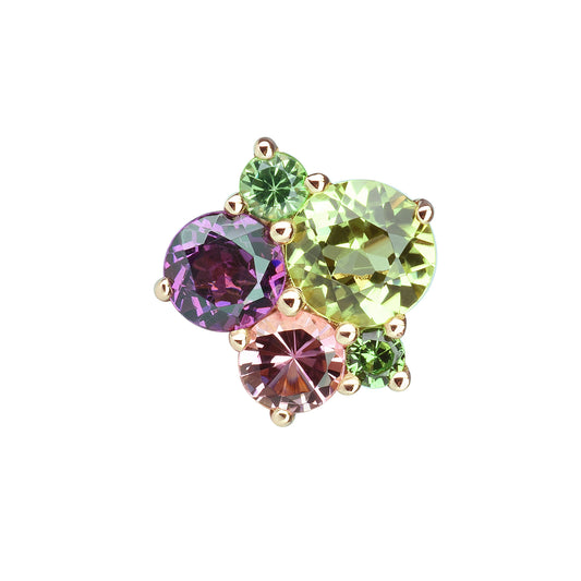 Mono boucle d'oreille pointilliste peridot rhodolite or rose 18 carats