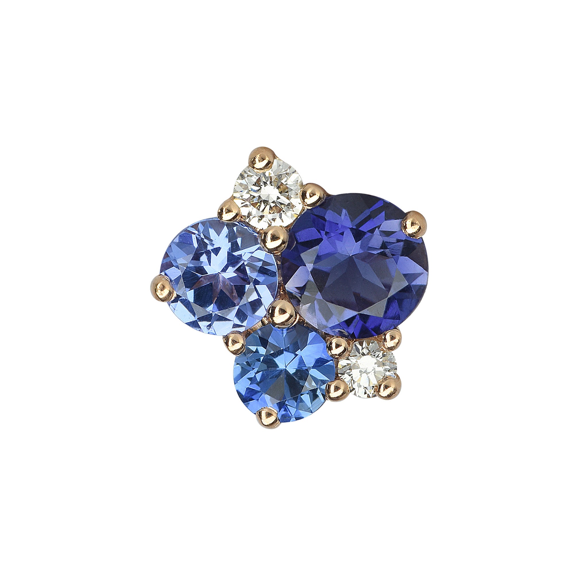 Mono boucle d'oreille pointilliste iolite tanzanite or rose 18 carats