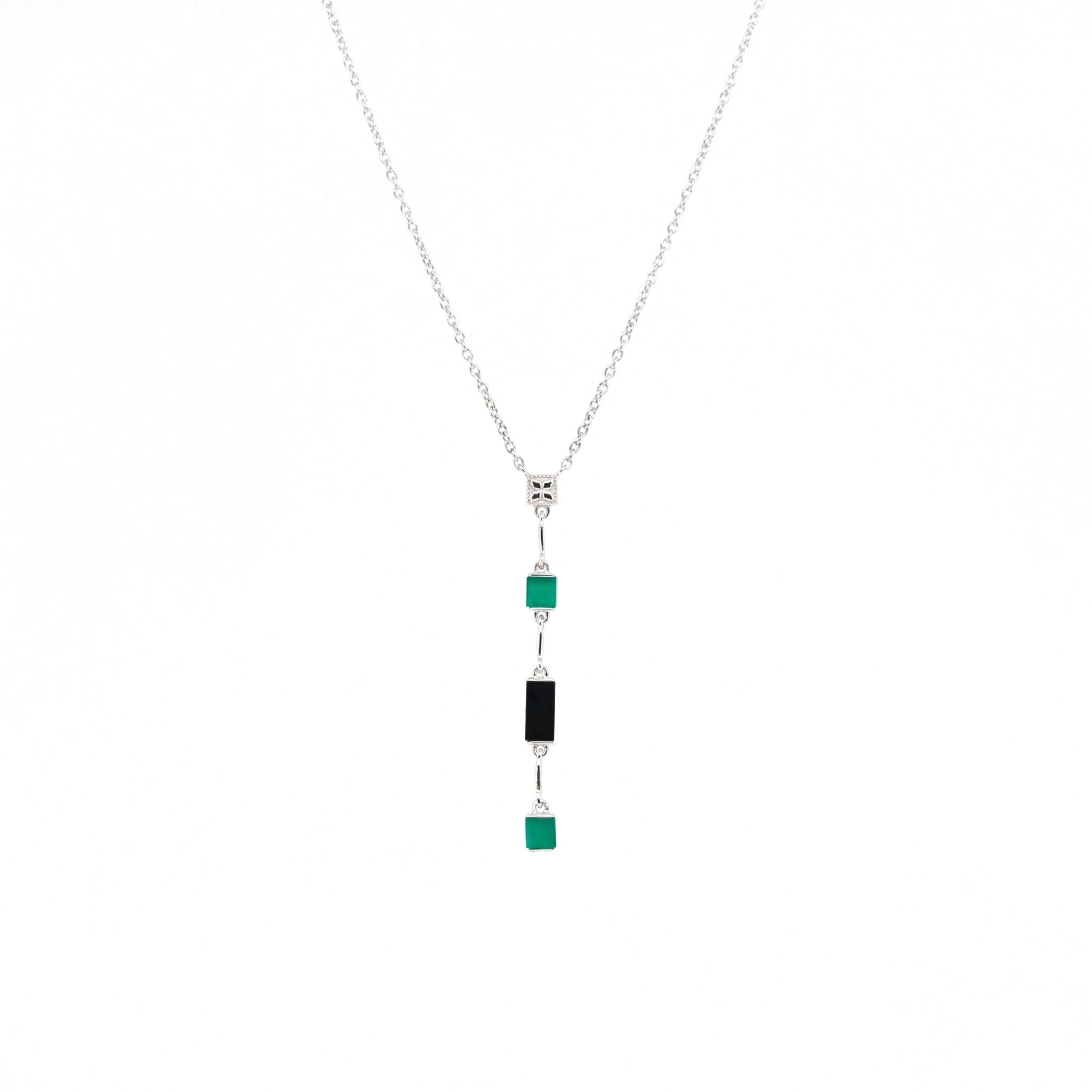 Collier Louisette argent, onyx noir et vert