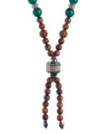 Load image into Gallery viewer, Sautoir Mala argent, malachite, émail, tourmalines roses et bois
