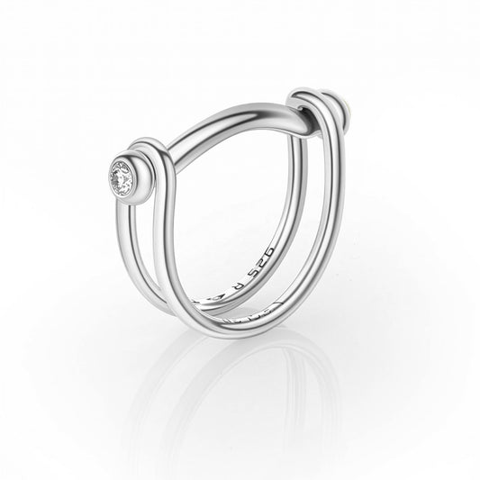 Bague Switch diamant, perle akoya et argent