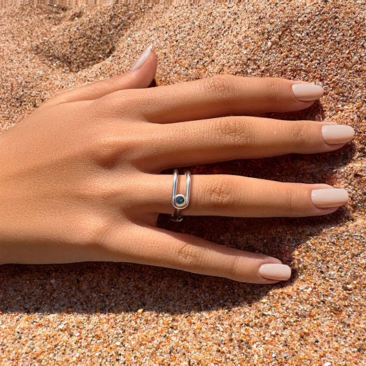 Bague Switch diamant teal bleu et argent